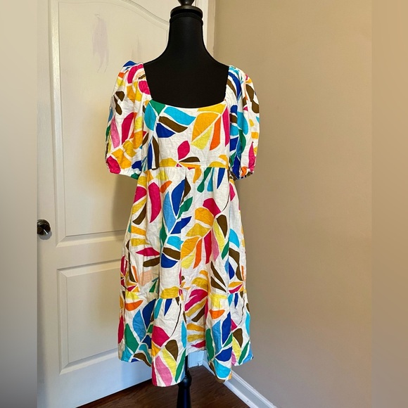 Tabitha Brown X Target Linen Blend Botanical Puff Sleeve Mini Dress Size M - Picture 2 of 9